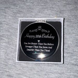 Elegant Sliver Compact Mirror - Happy 20th Birthday